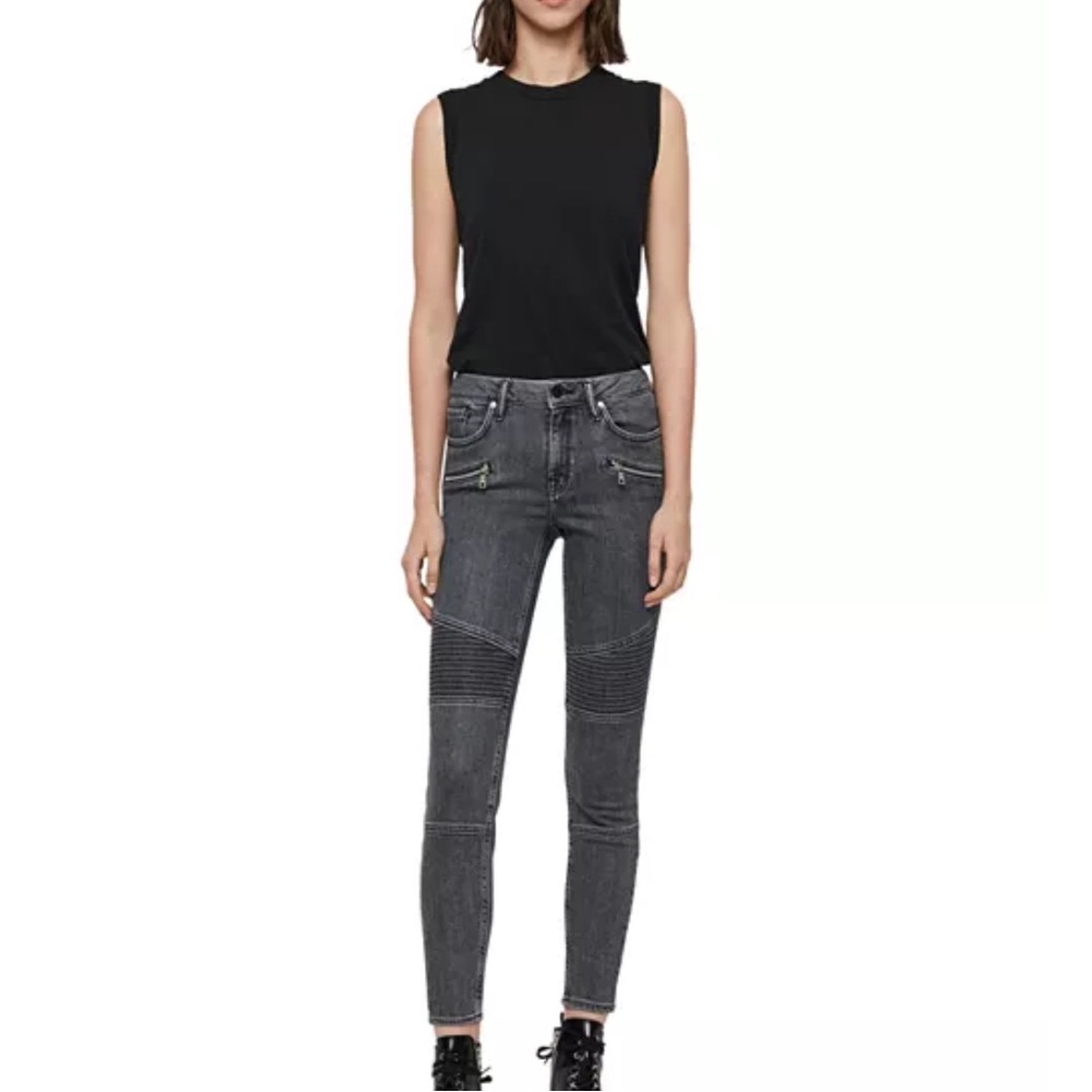 ALLSAINTS Grace Biker Ankle Skinny Jeans in Washed Gray Size 26